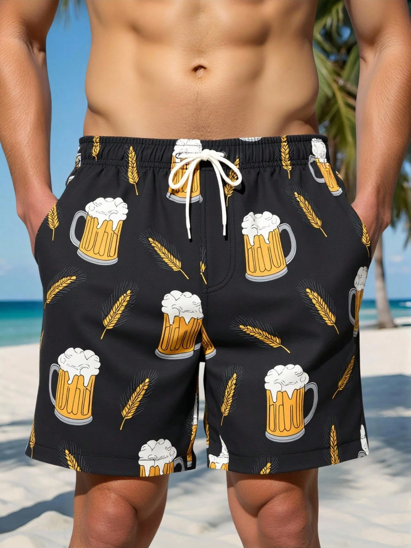 3d beer print men's swimsuit street hip hop casual shorts men's summer swim shorts drawstring casual shorts