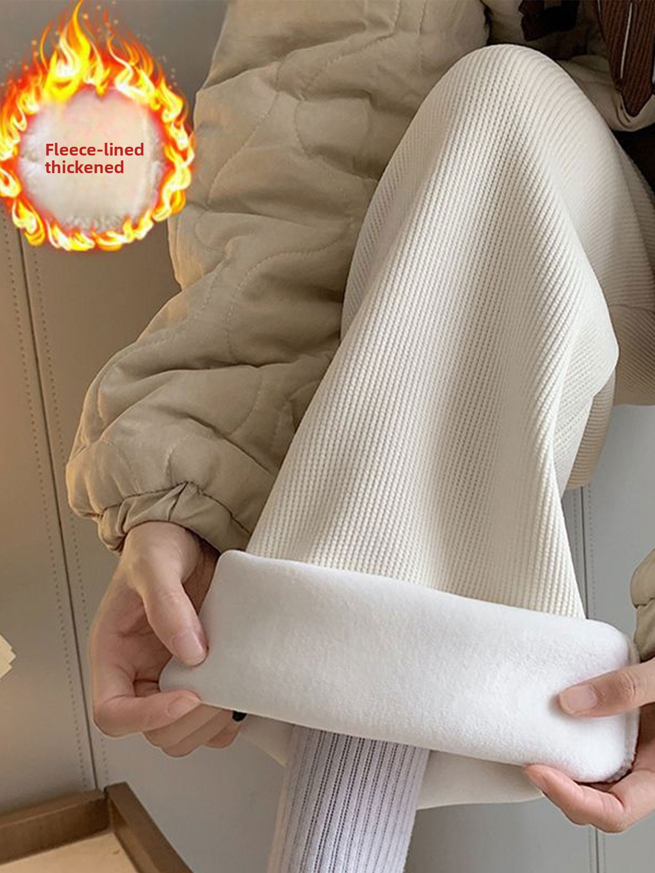 Calças largas de lã feminina inverno cintura alta calças compridas soltas casuais