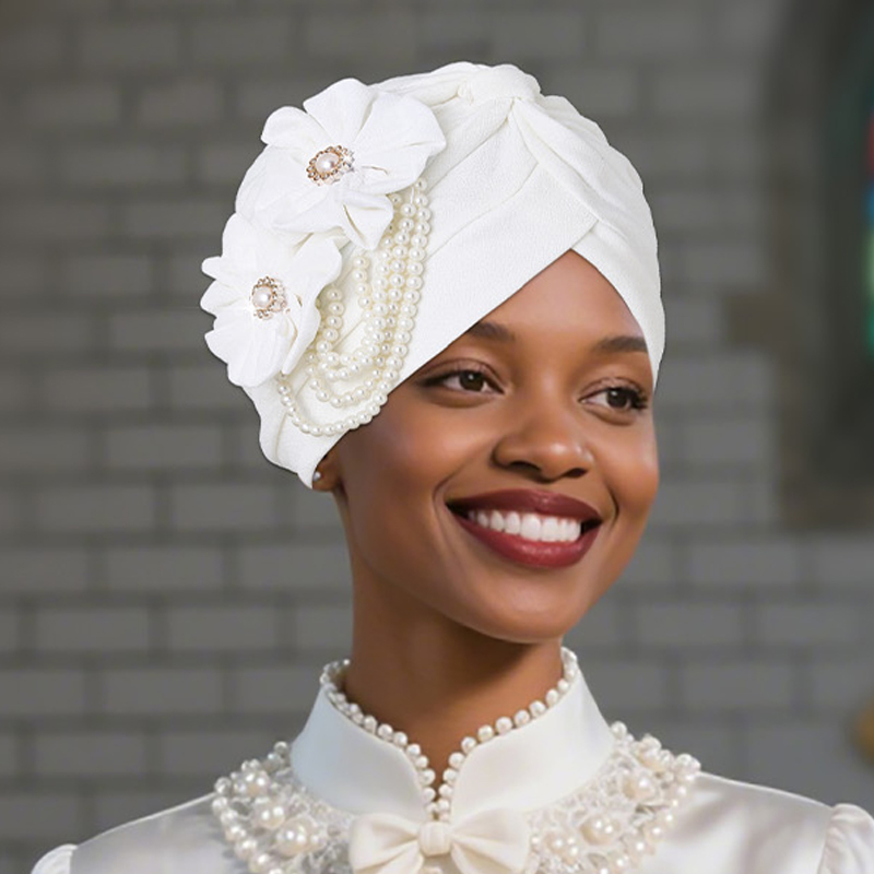 Parels Kralen Tulband Cap Voor Vrouwen Bloemenontwerp Vrouwelijke Hoofd Wraps Moslim Hoofddoek Motorkap Haarverlies Hoeden Cover