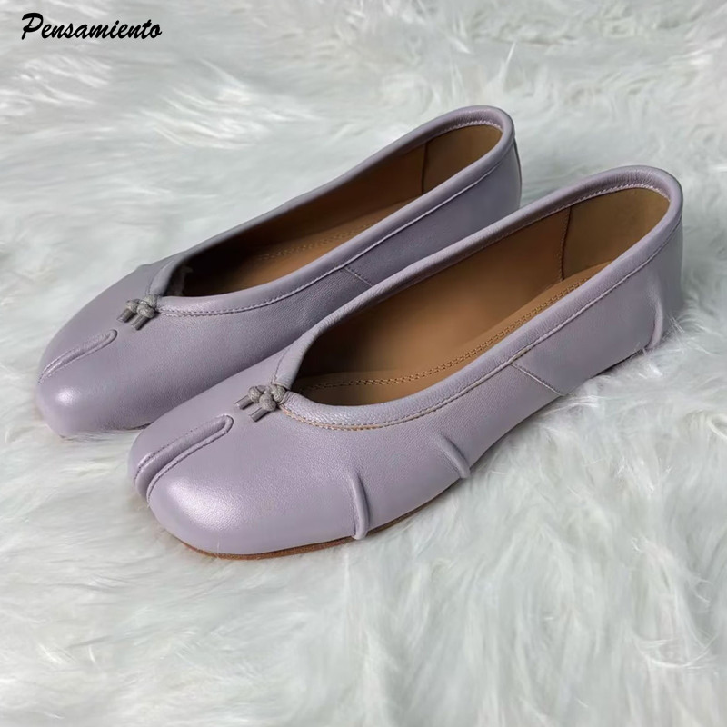 Split Toe Women Ballet Flats Fashion Tabi Shoes Casual Slip-on Loafers Ladies Pleated Leather Espadrilles Zapatillas Mujer
