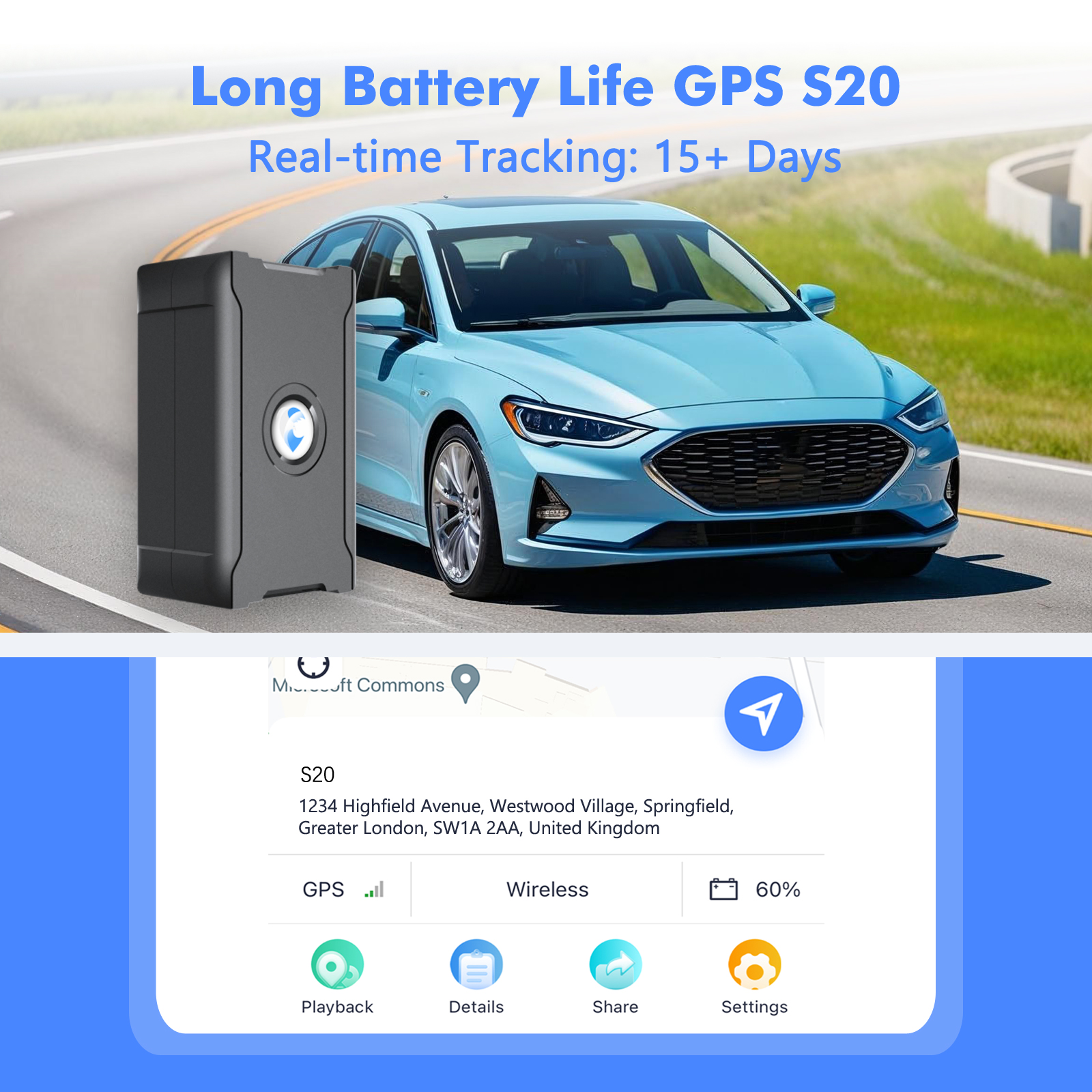 ‌ Localizador de seguimiento antirrobo con rastreador GPS para vehículo con batería de 15 días con tarifa de servicio para protección de seguridad de camiones/coches/motos/equipajes