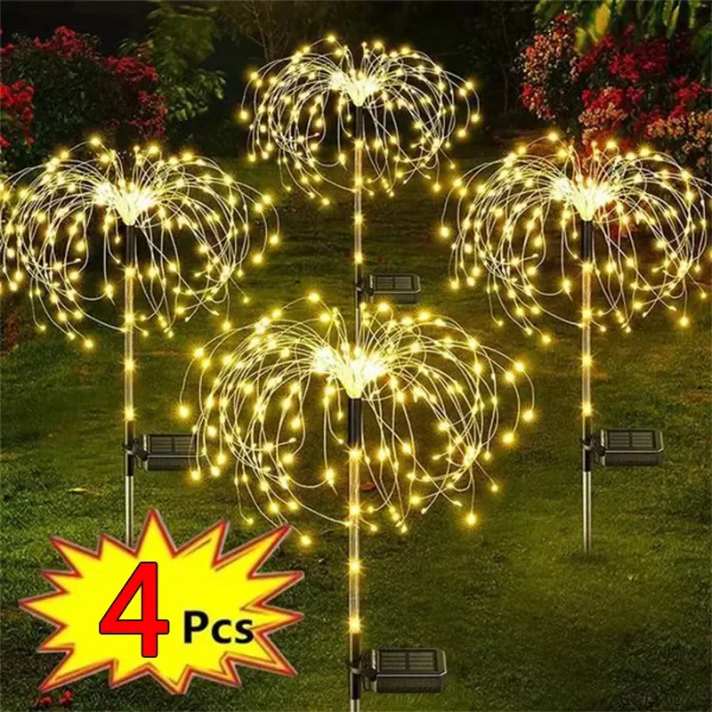 1/2/4 Uds. Luz LED Solar de fuegos artificiales, decoración de jardín al aire libre, camino de césped, luz para Patio, fiesta, Navidad, boda