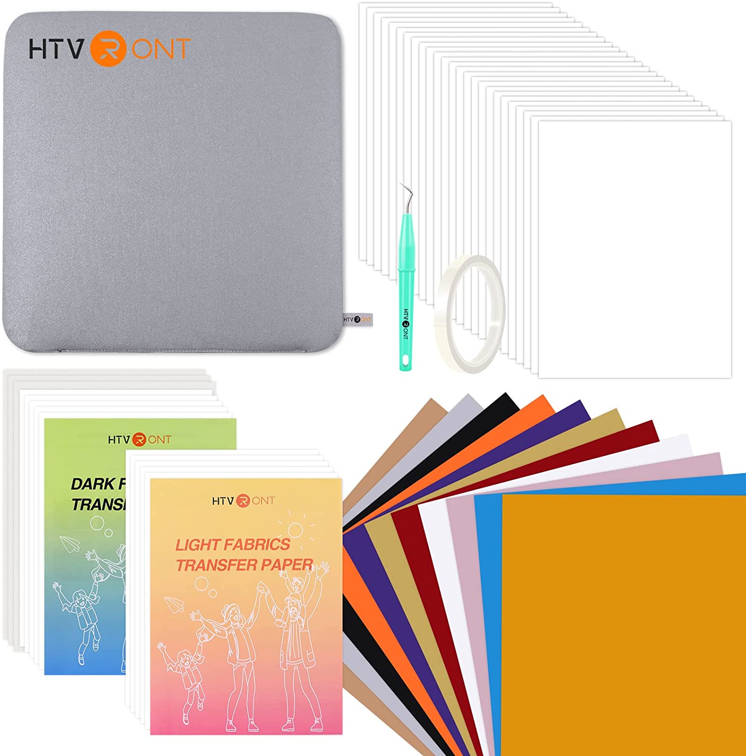 Htvaton 52 Pcs forniture per pressa a caldo accessori per principianti abbigliamento t-shirt stampa fai da te Include carta per sublimazione HTV
