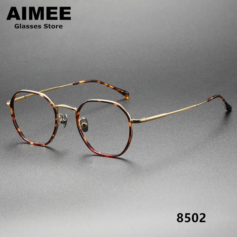 Japanese Design Polygon Round Titanium Glasses Frame Men Vintage Prescription Eyeglasses Women Optical Blue Light Eyewear Gafas