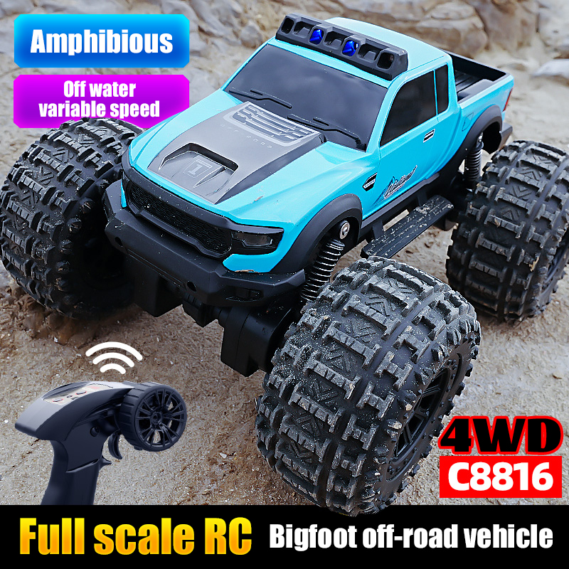 Nouveau C8816 amphibie RC voiture 4WD tout-terrain escalade Monster Truck avec lumière LED 4 roues Bigfoot Buggy télécommande voiture jouets