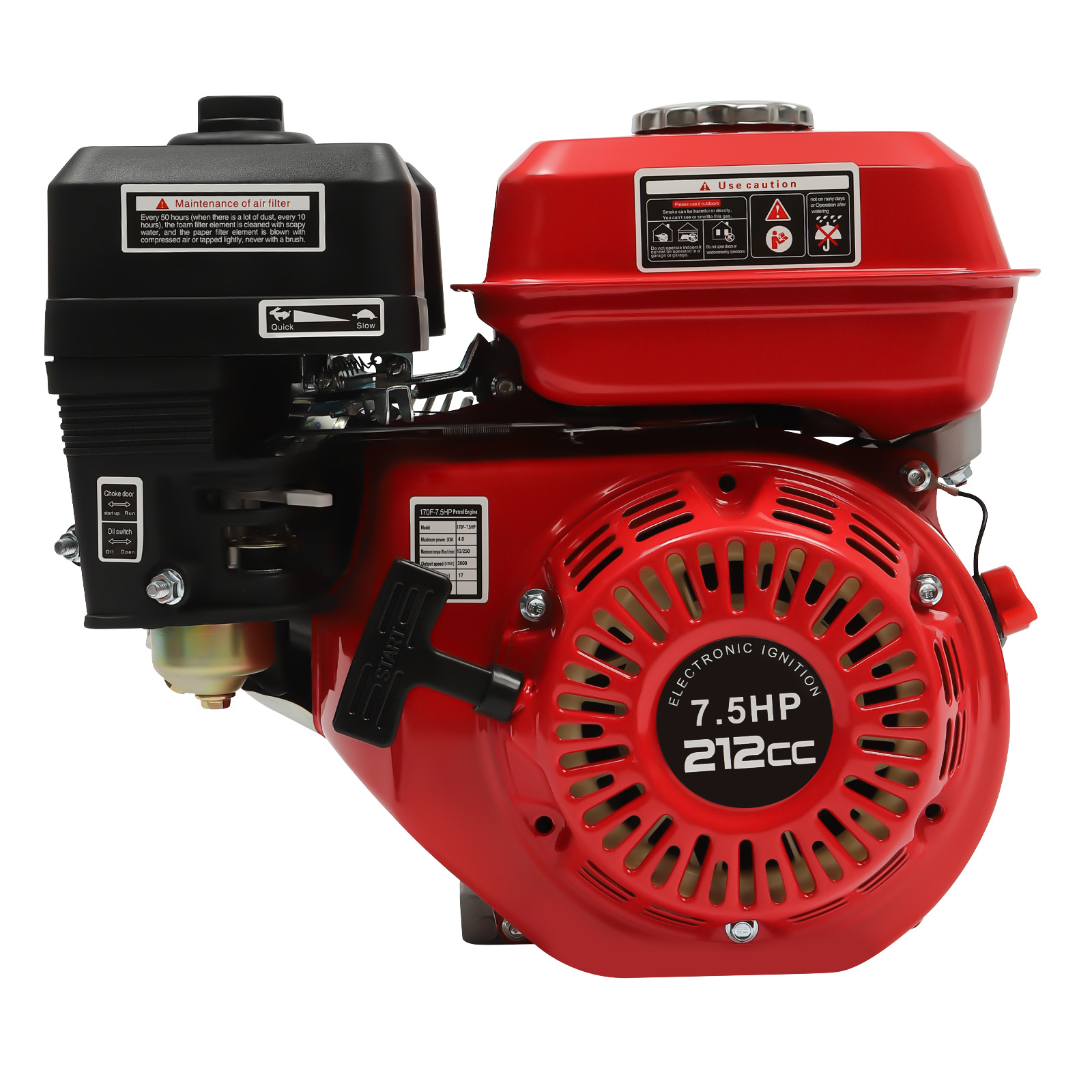4-takt 212cc benzinemotor, 7,5 pk 4000 W 3600 RPM enkele cilinder handgetrokken benzinemotor, diameter van de krukas is 20 mm