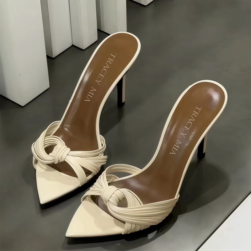 Ladies Slippers 2026 Summer Fashion Elegant Open Toe Pointed High Heels with Pu Striped Slippers Fashion High Heels Plus Size