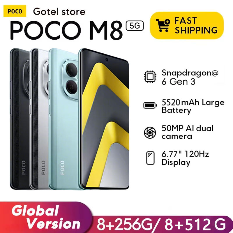 【World Premiere】POCO M8 5G Cellphone Global Version Snapdragon® 6 Gen 3 50MP Camera 6.77" 120Hz AMOLED display 5520mAh 45W NFC