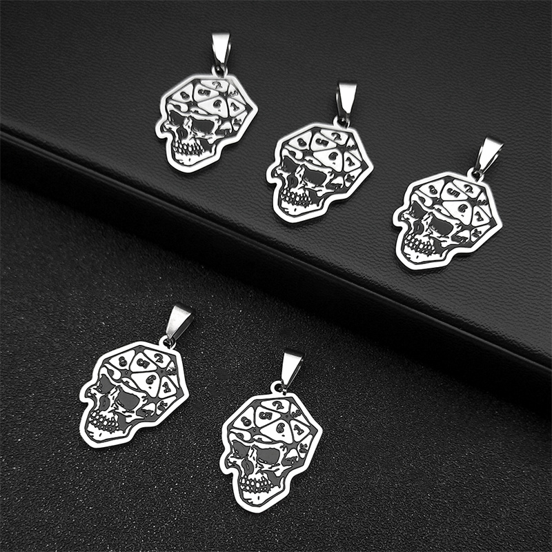 5PCS Gothic Ghost Skull DIY Handmade Pendant Necklace for Women Men Stainless Steel Silver Color Jewelry Making DIY Accessory