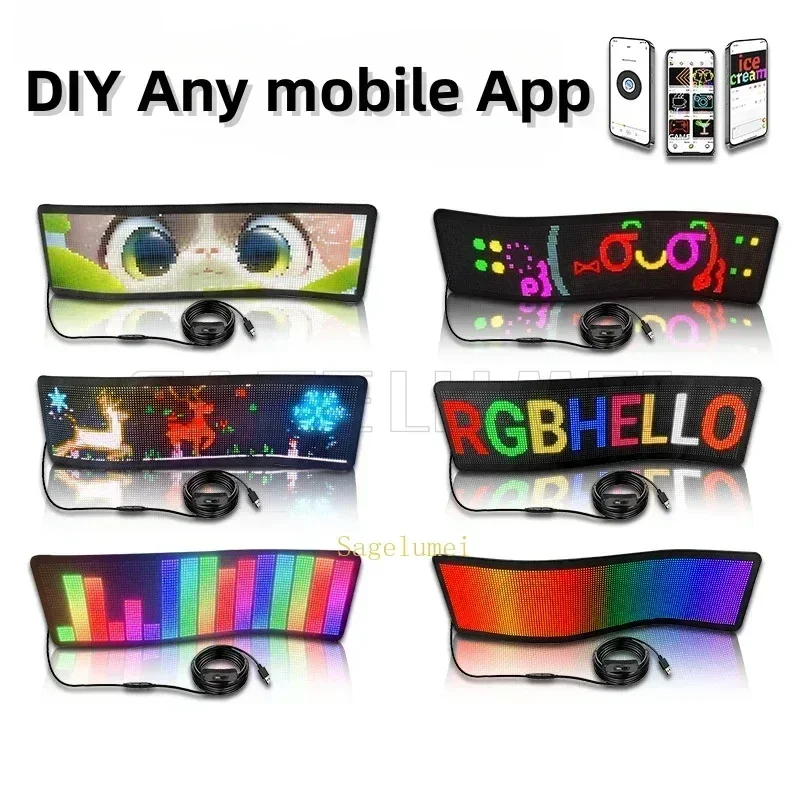 LED-Matrix-Panel, USB, 5 V, mehrsprachig, App, programmierbar, flexibel, Bildschirmanzeige, Animation, DIY, LED-Scroll-Autoschild für Ladenwerbung