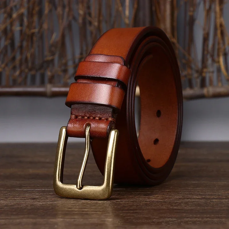 3.3 CM mannen Echt Lederen Riem Luxe Designer Messing Pin Gesp Riemen Pure Koeienhuid Vintage Riem Mannelijke Jeans voor Man Vrouwen
