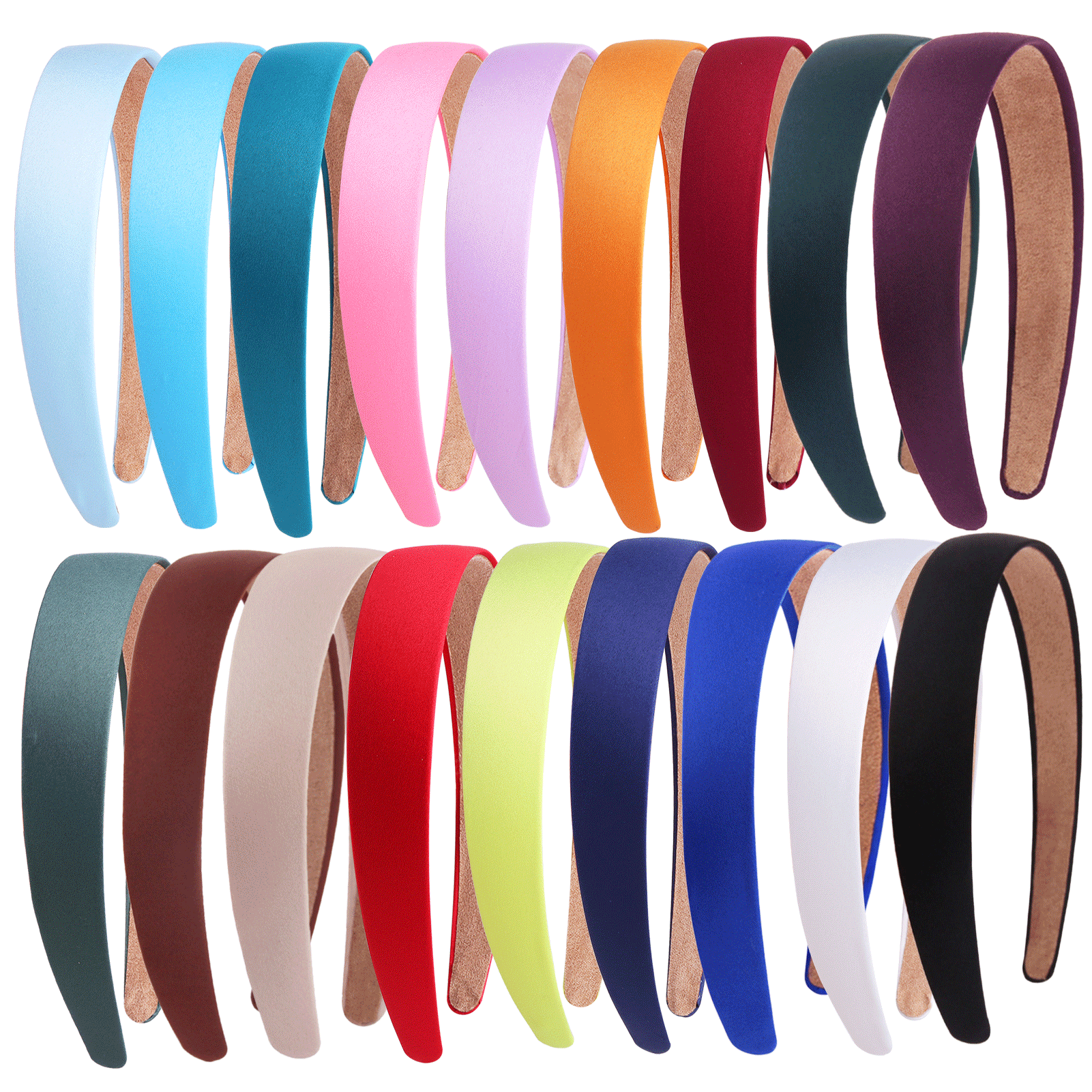 Diademas de satén de 3cm/1,18 pulgadas, diadema antideslizante ancha para mujeres y niñas, diademas artesanales duras y cómodas coloridas