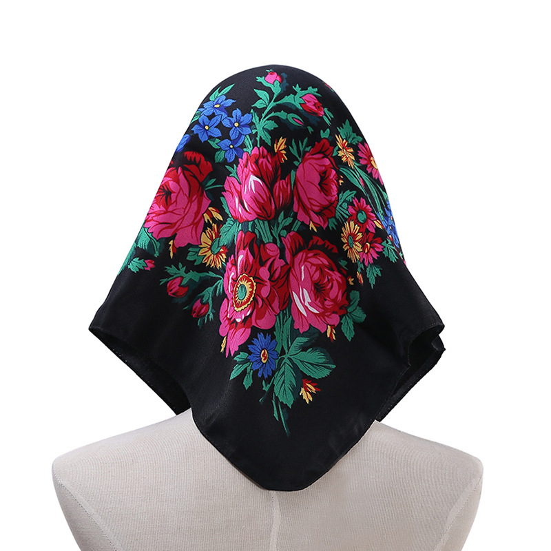 70*70 cm Russische Stijl Bloemen Gedrukt vrouwen Vierkante Sjaal Dame Bandana Zakdoek Oekraïense Sjaal Babushka Hoofdband Sjaals