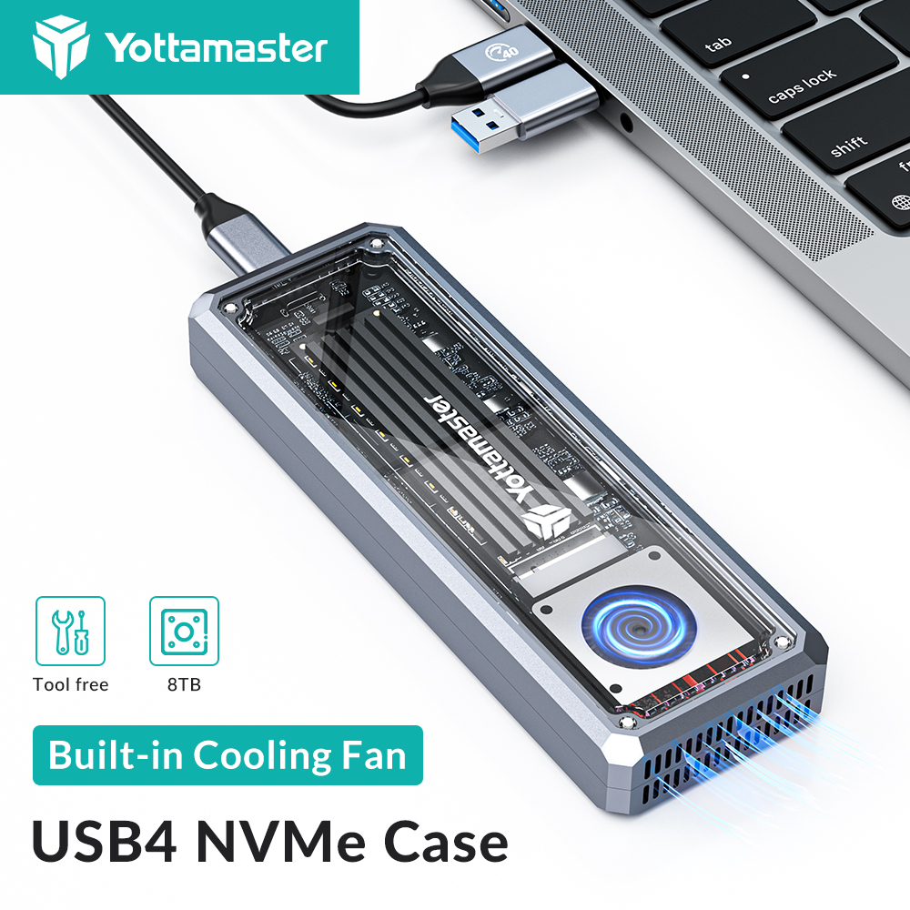 Yottamaster USB4 NVMe SSD casing 40Gbps Hard Drive eksternal kompatibel Thunderbolt 3/4 Tipe C NVMe PCIE casing mendukung 8TB