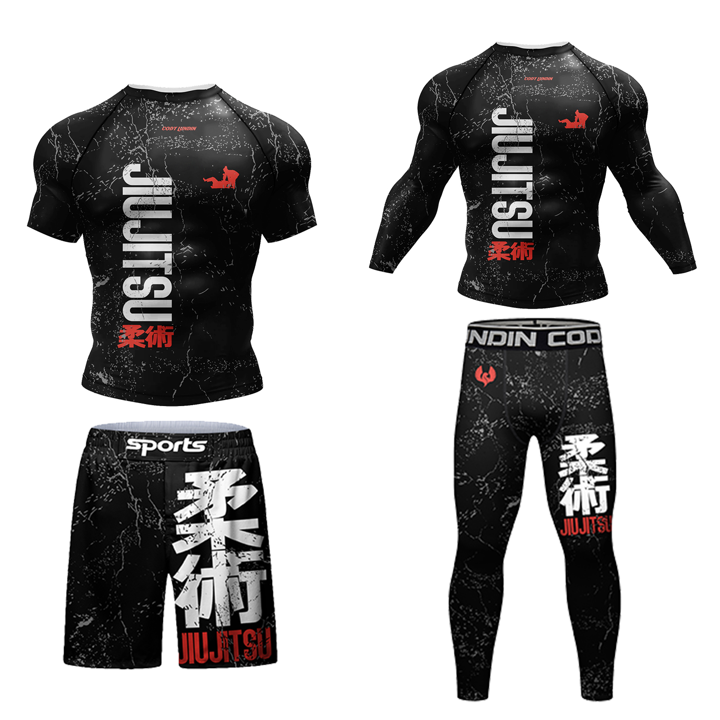 Cody 圧縮 MMA Tシャツ + パンツムエタイショーツ男性柔術 BJJ ラッシュガードフィットネストラックスーツボクシングジャージスポーツスーツ