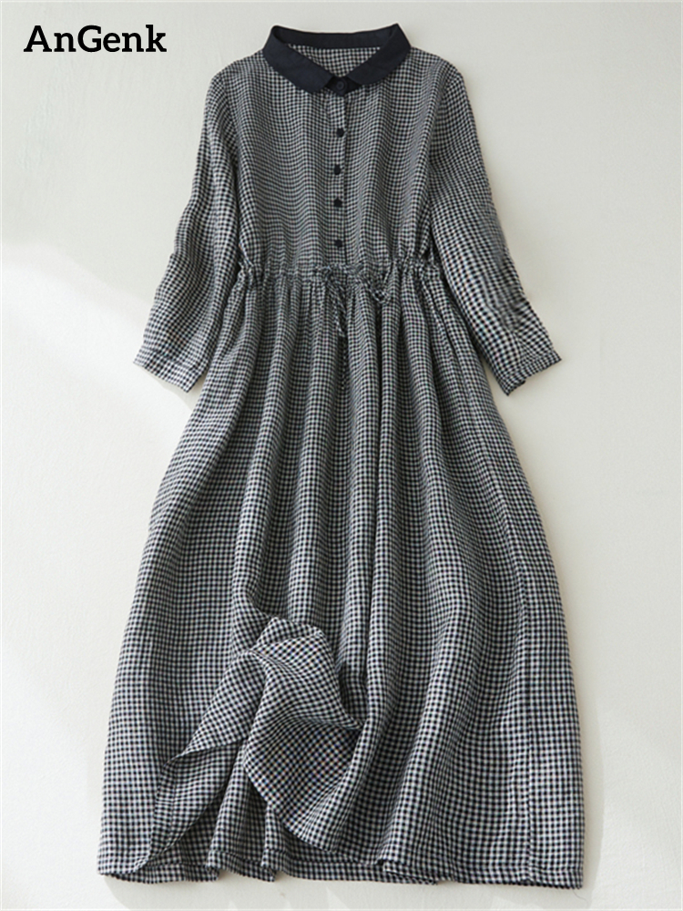 2026 Patchwork Fashion Black White Plaid Autumn Dresses Office Lady Work Dress Japanese Style Women Spring Casual Long Clothing