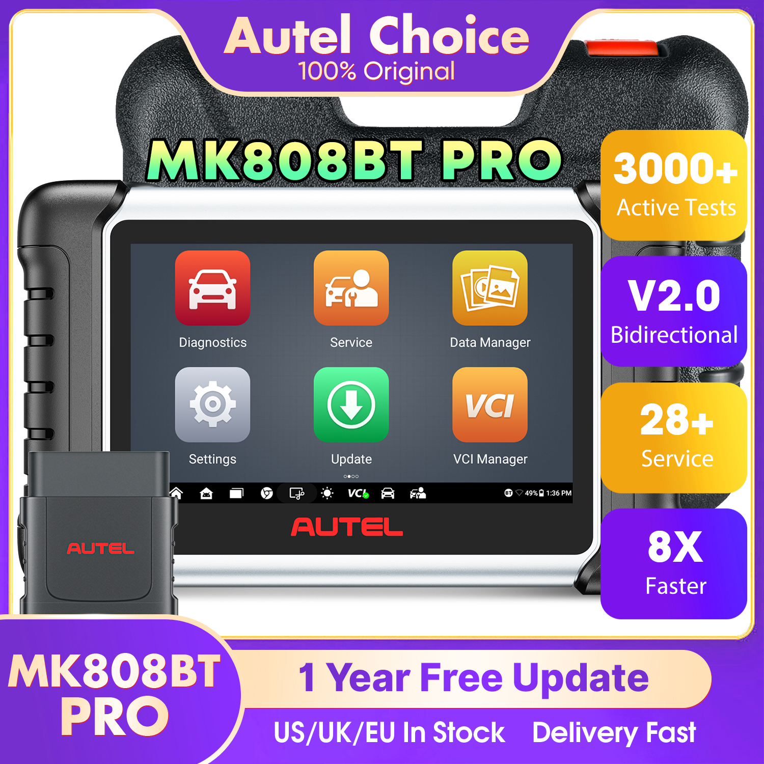 Autel MaxiCOM MK808BT PRO Car Diagnostic Scan Tool Bluetooth Automotivo Scanner OBD2 Code Reader All System PK MK808KBT MK808S