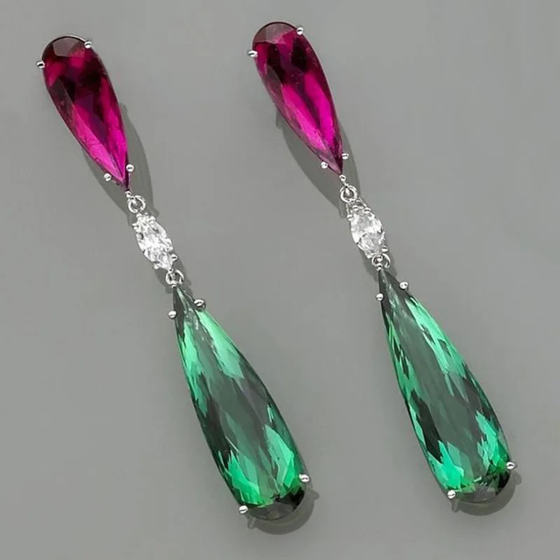 Orecchini Boho a forma di goccia di zircone verde di lusso per le donne gioielli di fidanzamento di moda lunghi orecchini pendenti in pietra viola