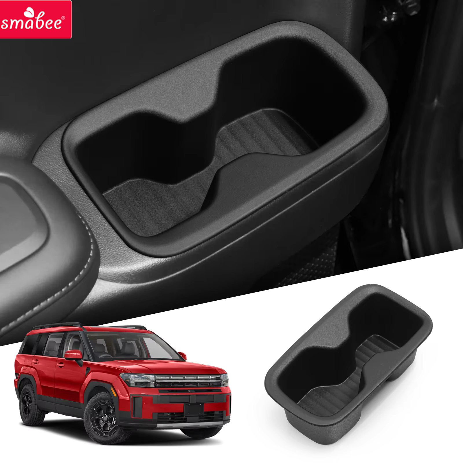 Smabee pour Hyundai Santa Fe 6/7 places 2024-2026 (2 rangées seulement) – Insert de porte-gobelet latéral avec plateau de rangement antichoc – 2 pièces