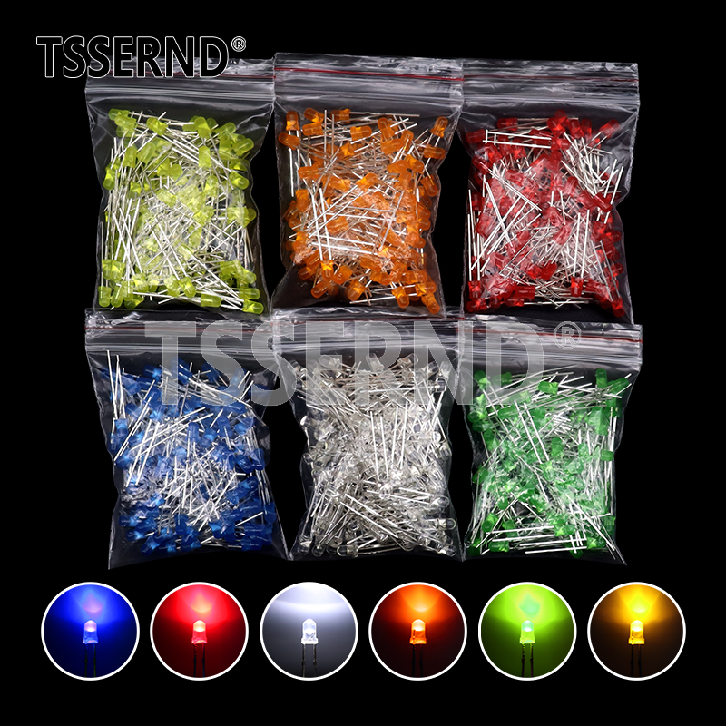 60 uds/100 Uds 3mm diodo LED F3 Kit surtido blanco verde rojo azul amarillo naranja rosa púrpura blanco cálido DIY diodo emisor de luz