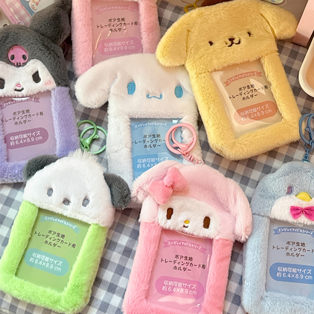 Sanrio hello kitty caso de cartão de pelúcia chaveiro kuromi melodia titular do cartão kawaii foto cartão exibição mangas bonito saco pingente presentes