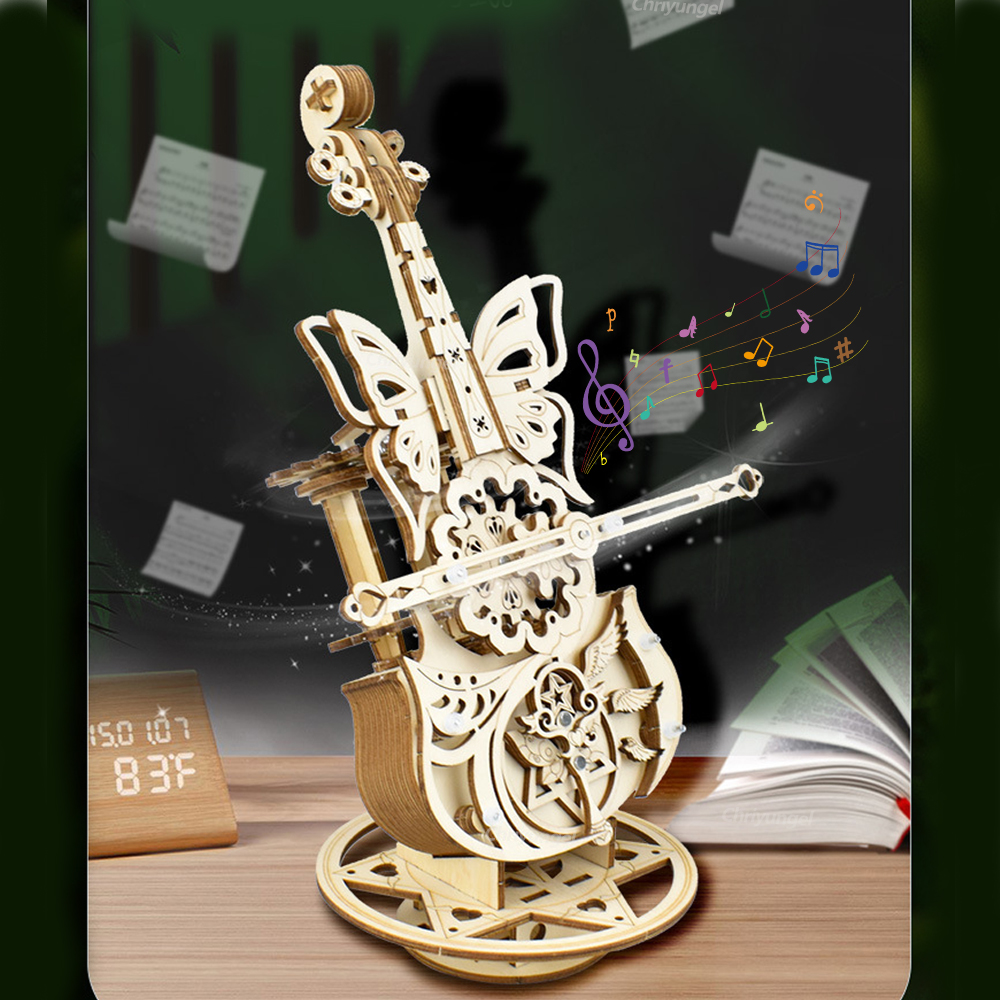 3D パズル木製チェロモデル DIY 組立バイオリンオルゴール構築キットホームリビングルームの装飾工芸品ギフト大人子供のため