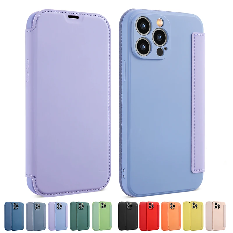 พลิกหนังซิลิโคนเหลวสําหรับ iPhone 16 PRO MAX 14 12 13 11 15 X XR XS PLUS SE2022 การ์ดป้องกันเลนส์ Solt ปกหนังสือ