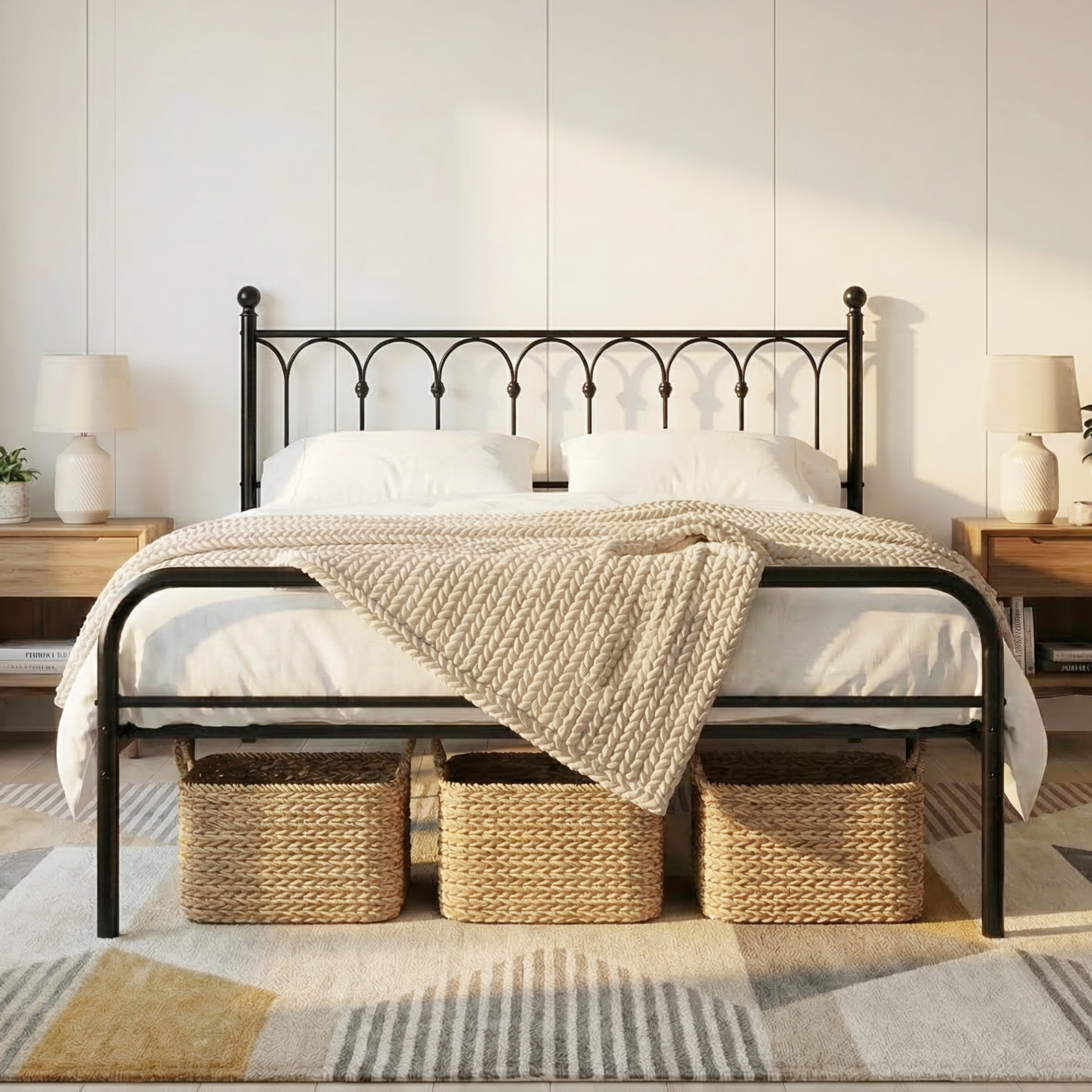 JHK Vierkant Metalen Platform Bedframe, Heavy Duty, met 30 cm opbergruimte onder het bed, geen boxspring nodig, eenvoudige montage, geschikt voor de woonkamer