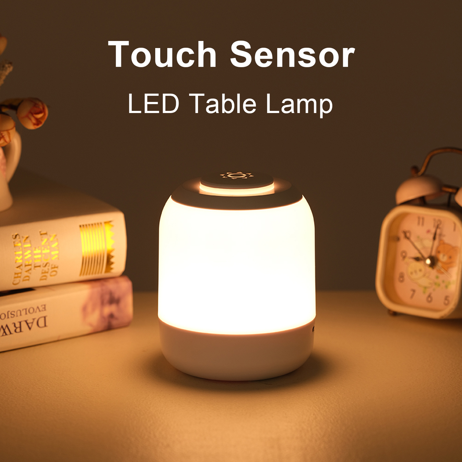 Touch Sensor Table Lamp USB Rechargeable 3 Colors Dimmable LED Night Light Portable Baby Bedroom Bedside Reading Desk Lamp