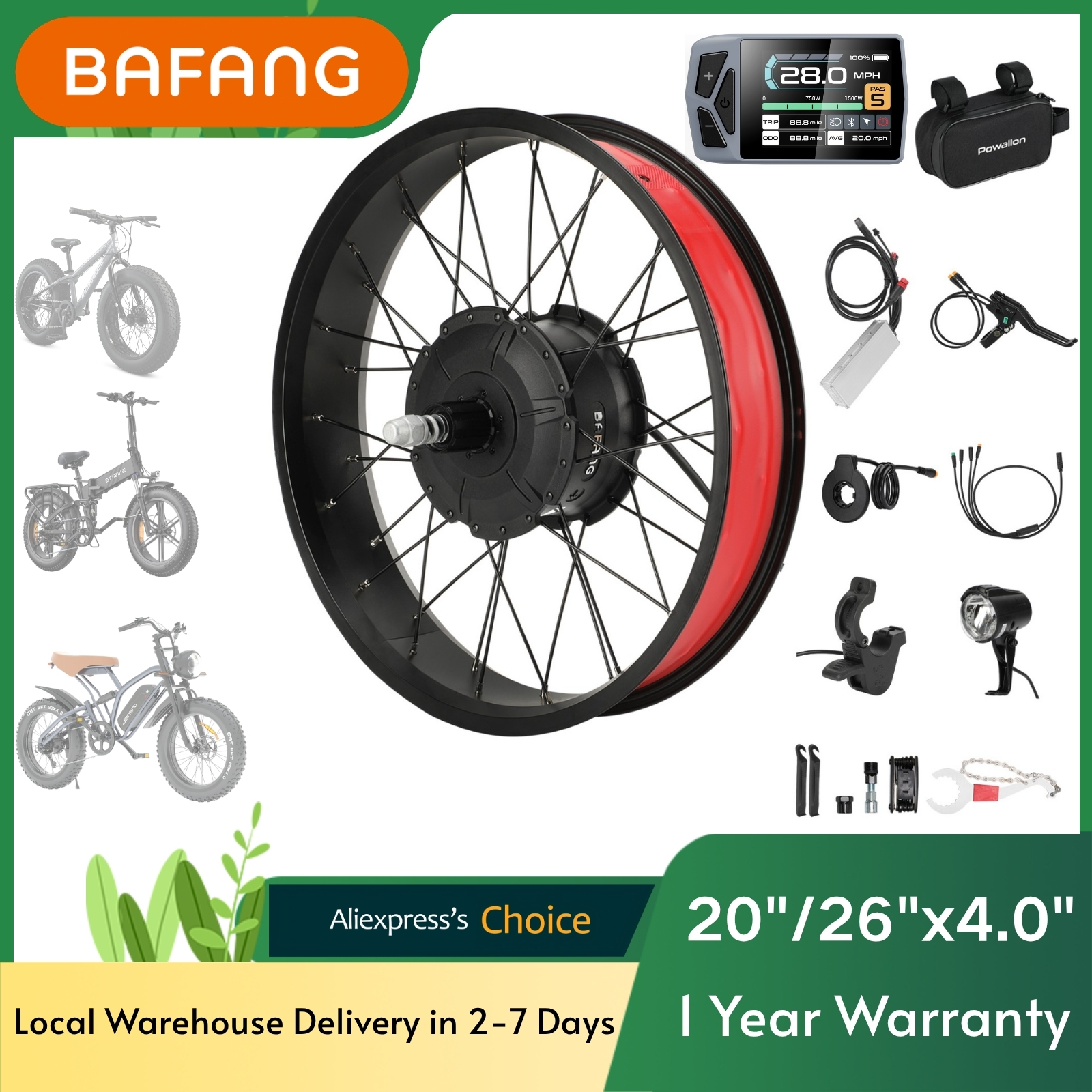 Zestaw do konwersji roweru elektrycznego BAFANG 750W - napęd silnika z piastą tylną do roweru 20" 26" Snow/Beach Fat Bike - ulepsz swój składany rower MTB Cruiser