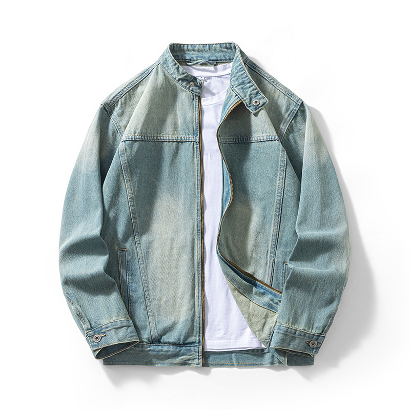 Jaqueta Jeans Masculina Casual Sem Elasticidade Estilo High Street com Zíper, Jaqueta Solta de Trabalho, Tamanhos Grandes, Top Moderno Streetwear