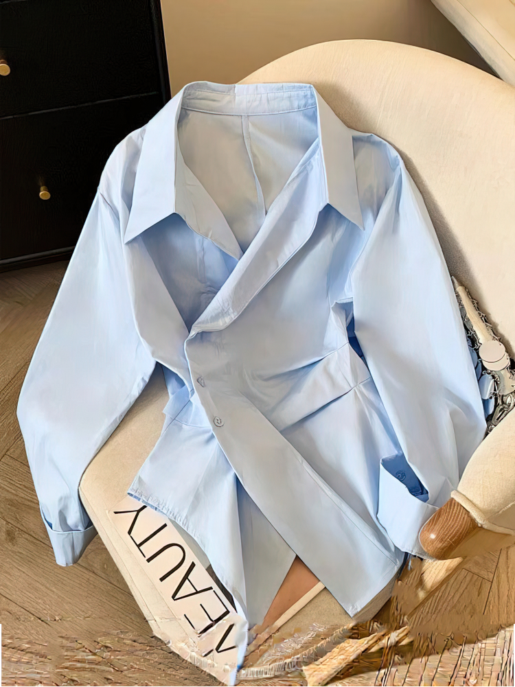 Polo de manga larga Irregular de diseñador para mujer, Túnica blanca, blusa básica elegante, camisas de Ropa de Trabajo a la moda para mujer