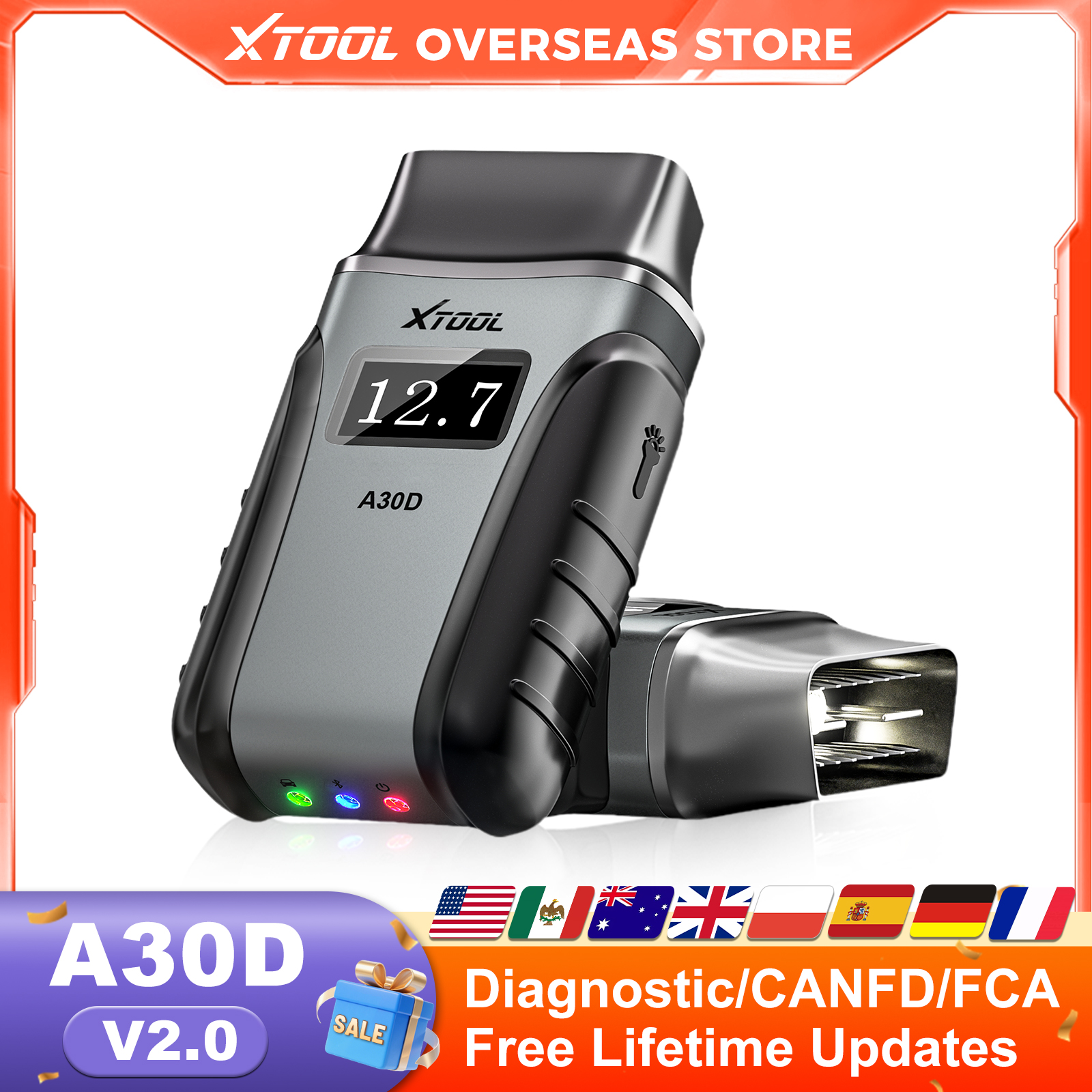 XTOOL Anyscan A30D OBD2-scanner Alle systeemdiagnosetool Olie DPF SAS 19+Resets Codelezer met CAN FCA Levenslange gratis update