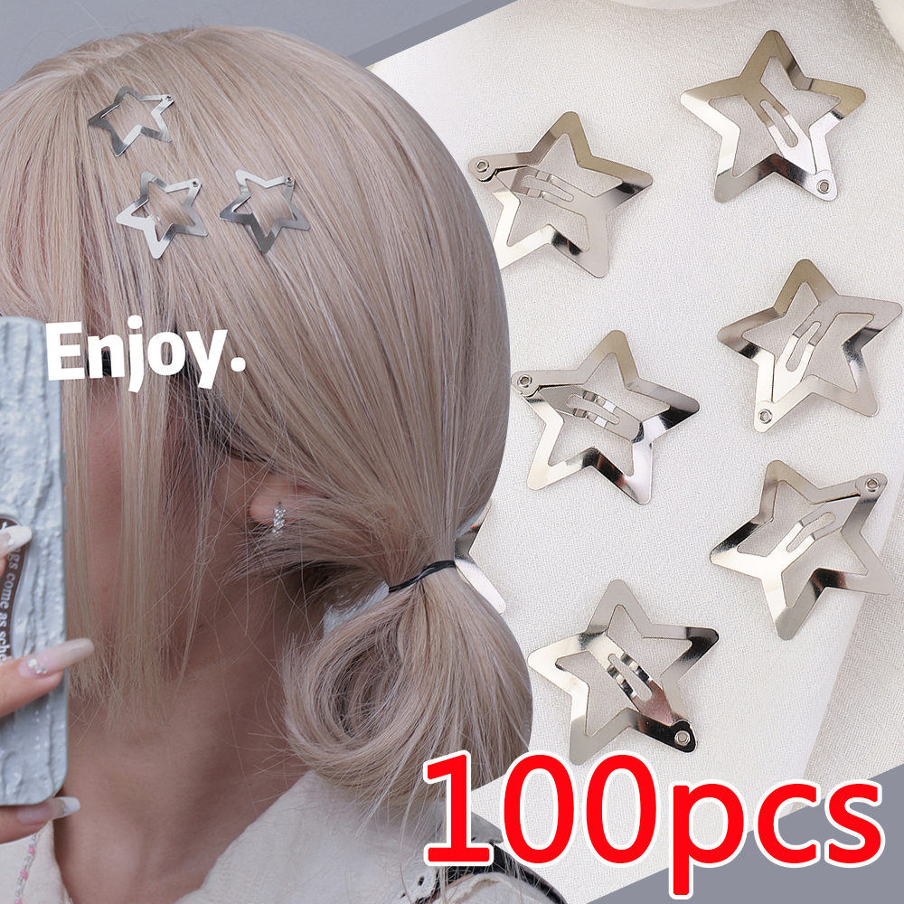 10/100 sztuk srebrna gwiazda spinki do włosów dla dziewczynek filigranowa gwiazda metalowy zatrzask spinki do włosów Barrettes biżuteria do włosów bez niklu bez ołowiu