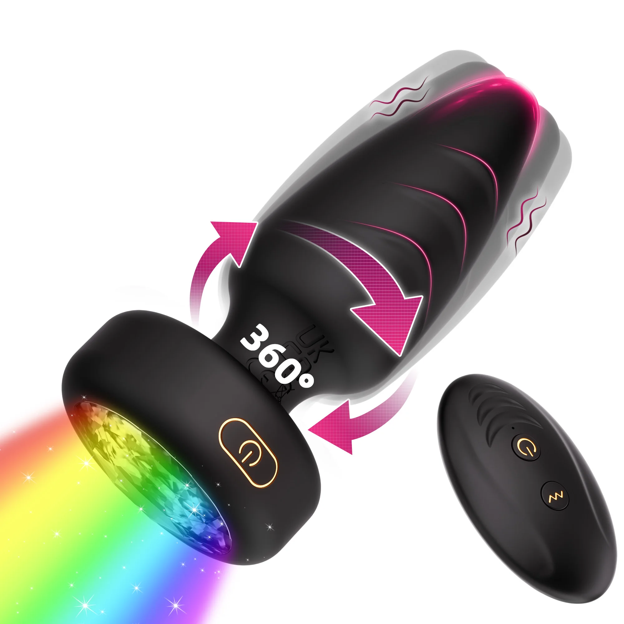 Anal Plug Vibrator Remote Control LED 360°Rotation Butt Plug Male Prostate Massager Adults Sex Toys for Women Men Gay