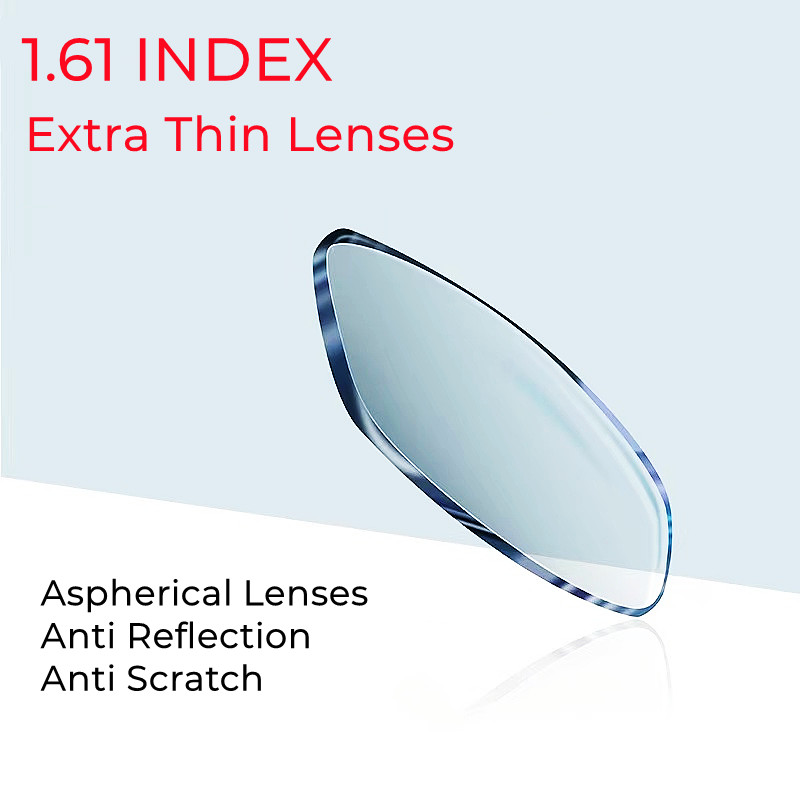 1.61 Index Lenzen op sterkte Organische hars Asferische bril Extra dun Anti-reflectie en kras Grote hardheid Goede kwaliteit