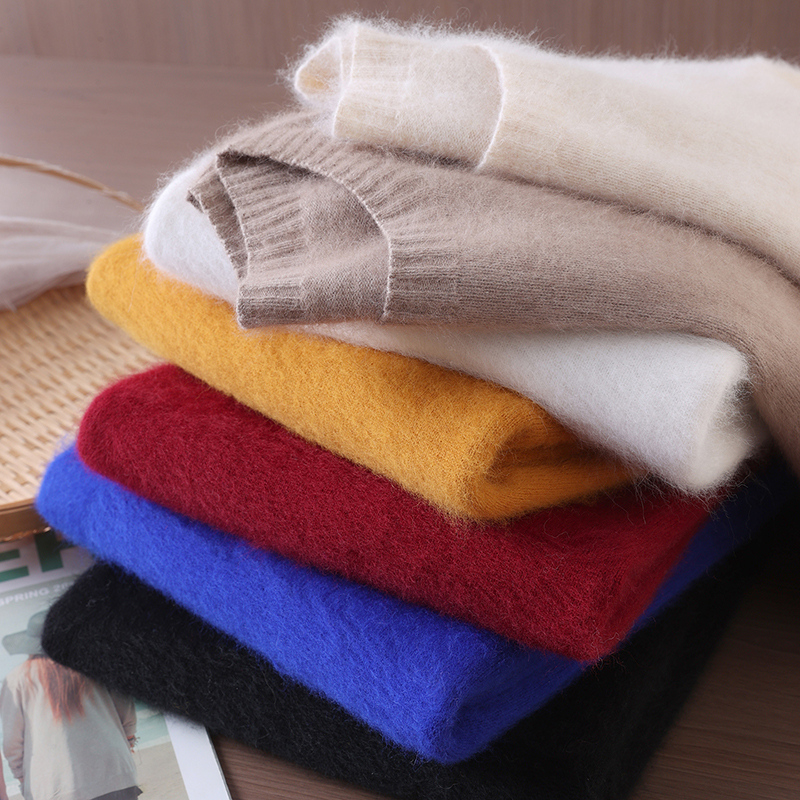 Damen-Basic-Pullover, 100 % Nerz-Kaschmir-Pullover, Herbst und Winter, Rundhalsausschnitt, gestrickt, weicher Pullover, langärmelig, warmes neues Oberteil