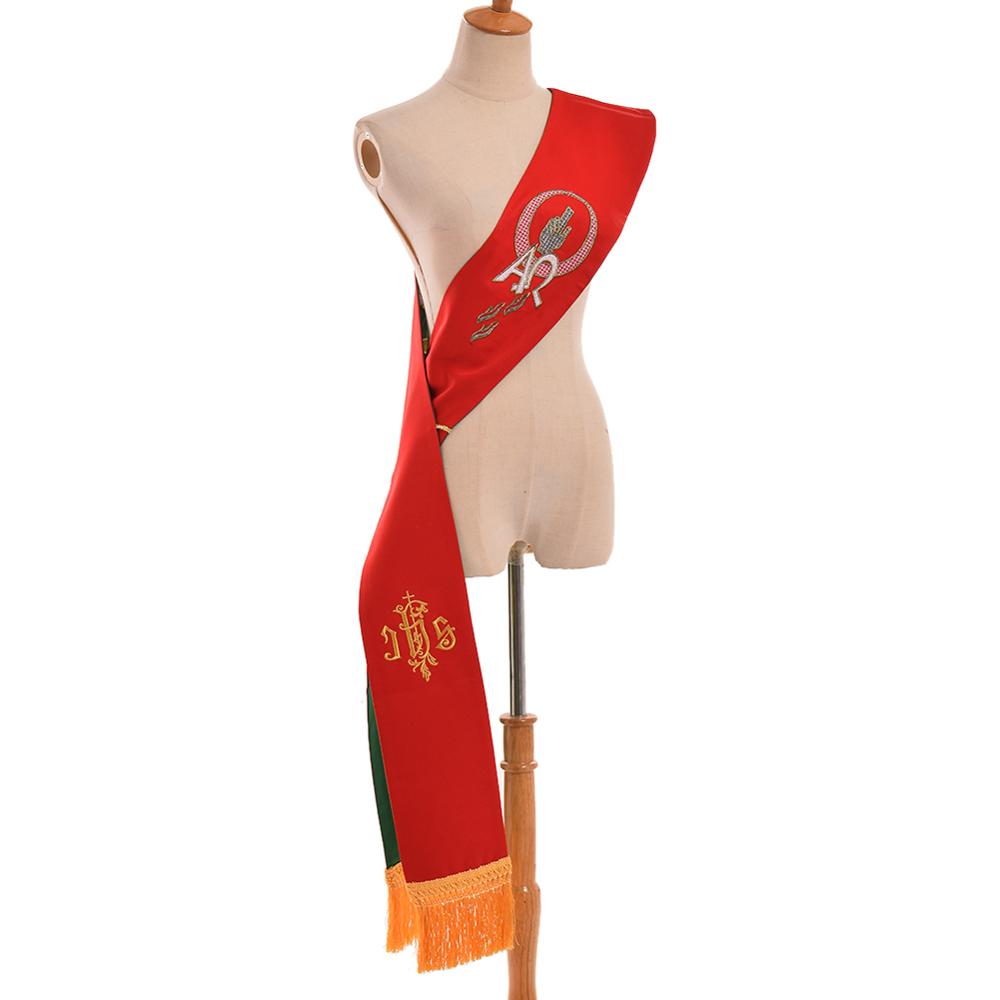 Katholischer Priester-Schal, bestickt, Heiliges Kreuz, wendbar, Klerus-Jacquard-Stola