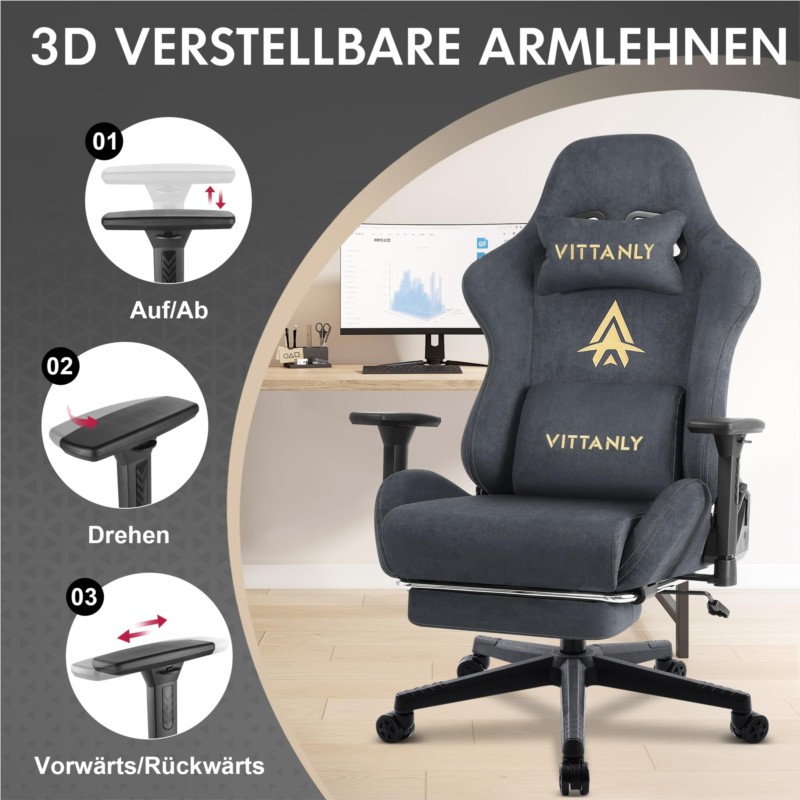 Kitinjoy Sedia da gioco in pelle scamosciata naturale Sedia da computer ergonomica con schienale alto con poggiapiedi Sedia da ufficio comoda per adulti reclinabile