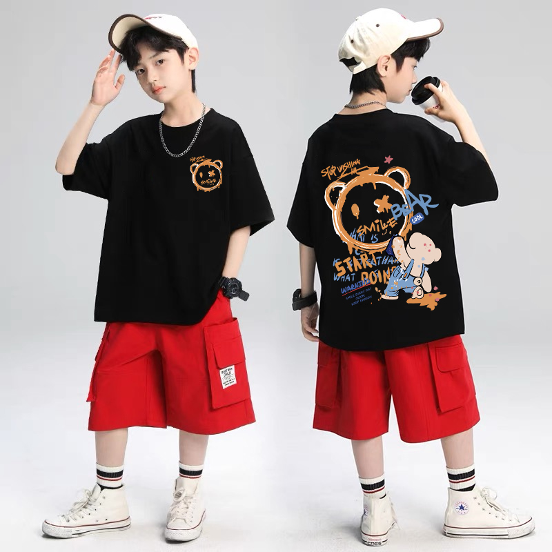 Vêtements d'été pour la rue, imprimé graffiti ours en peluche, t-shirt décontracté à manches courtes de haute qualité pour enfants