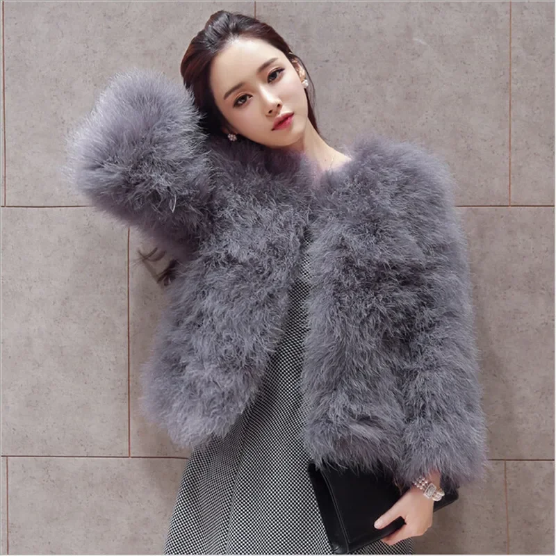 Abrigo de piel de plumas de avestruz en 14 colores, chaquetas de piel de oveja para mujer, ropa elegante de lujo a la moda para Otoño e Invierno