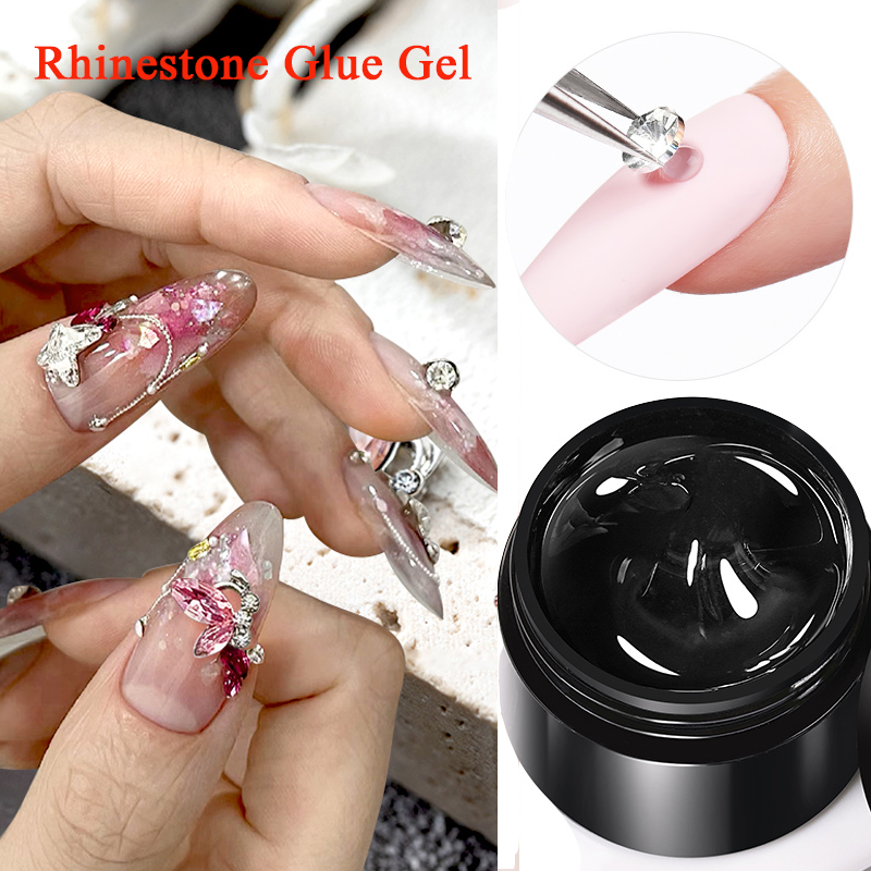 BORN PRETTY 3 ชิ้น Rhinestones กาวเจลชุดกระจกเล็บผงเล็บแปรง UV LED โปร่งใสกาวกาวเจล