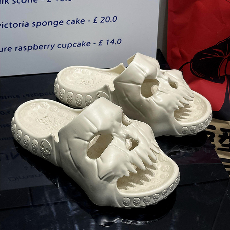 Skull Designรองเท้าแตะผู้ชายY2Kส่วนบุคคล2023 Punkฤดูร้อนกลางแจ้งสไลด์หนาแพลตฟอร์มชายหาดลื่นรองเท้าแตะชาย