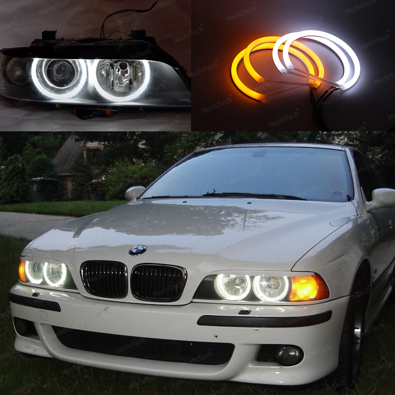Per BMW serie 5 E39 525i 528i 530i 540i Bianco e giallo Doppio cotone LED Angel eye kit anello DRL Indicatore di direzione