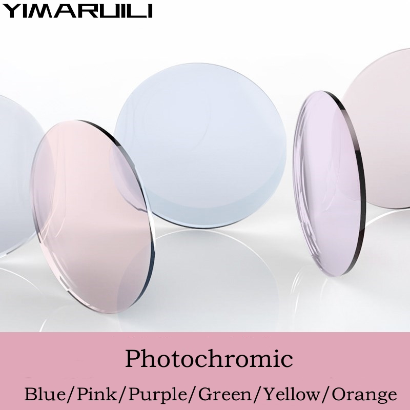 YIMARUILI-HD Lente fotocromática, anti-reflexo anti-UV, anti-risco, azul, rosa, roxo, verde, 1.56, 1.61, 1.67, 1.74, 1 par