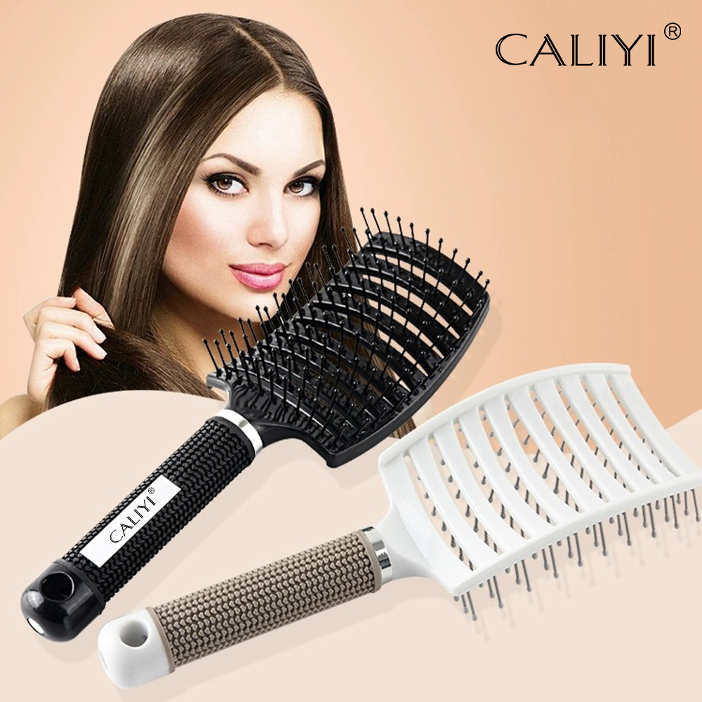 แปรงหวีผม Professional Curved Vented แปรงสําหรับเป่าแห้งเร็ว Paddle Detangling แปรงสําหรับเปียกแห้งผมตรงหยิก