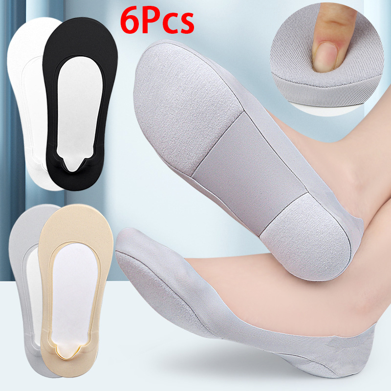 Meias femininas tipo barco, palmilhas macias e absorventes de impacto, invisíveis, antiderrapantes, 2 peças/6 peças