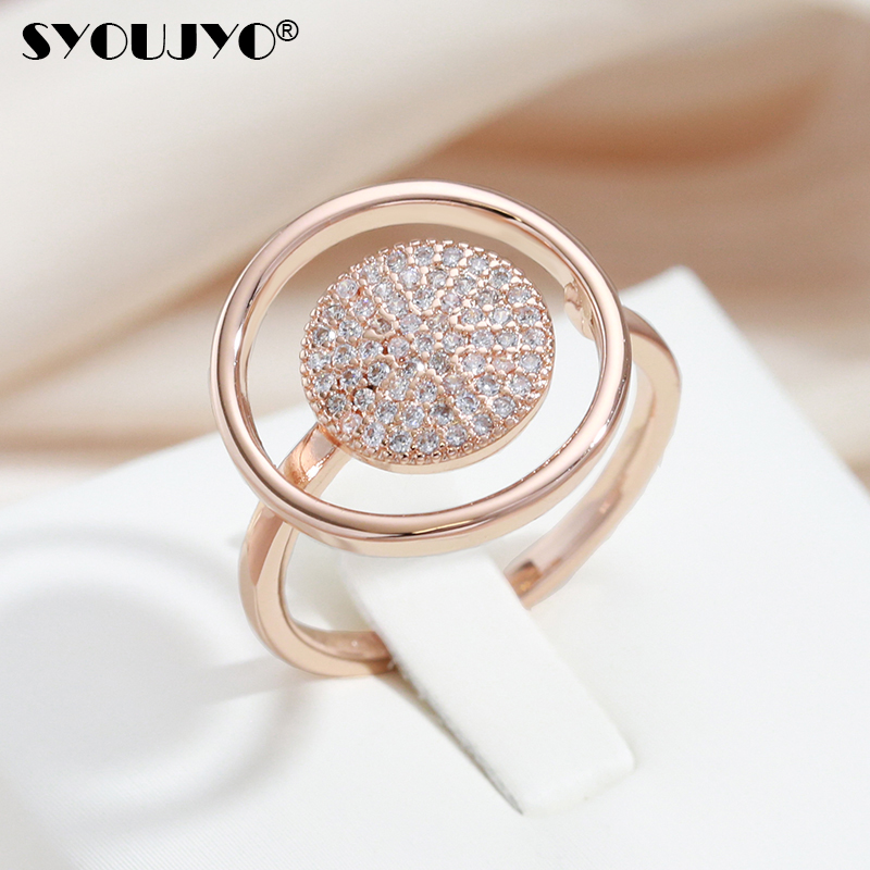 Syoujyo anel feminino com zircônia natural, pavimentado completo, 585 rosa dourado, design exclusivo de luxo, joias de casamento para noiva, melhor presente para meninas