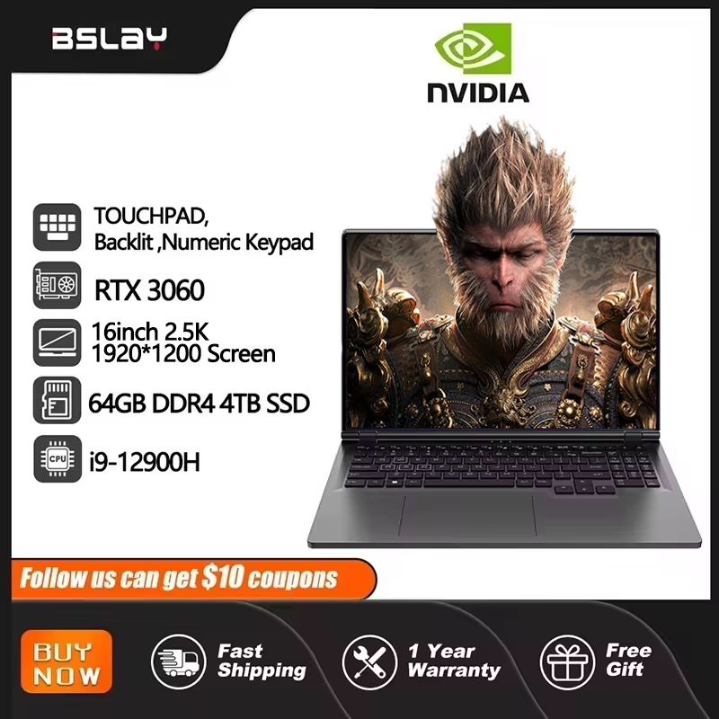 Gaming Laptop 16 inch Intel Core i9-12900H NVIDIA RTX 3060 6G 64GB RAM 4TB SSD DDR4 Win11 HD Camera WiFi5 BT5.2 Computer PC