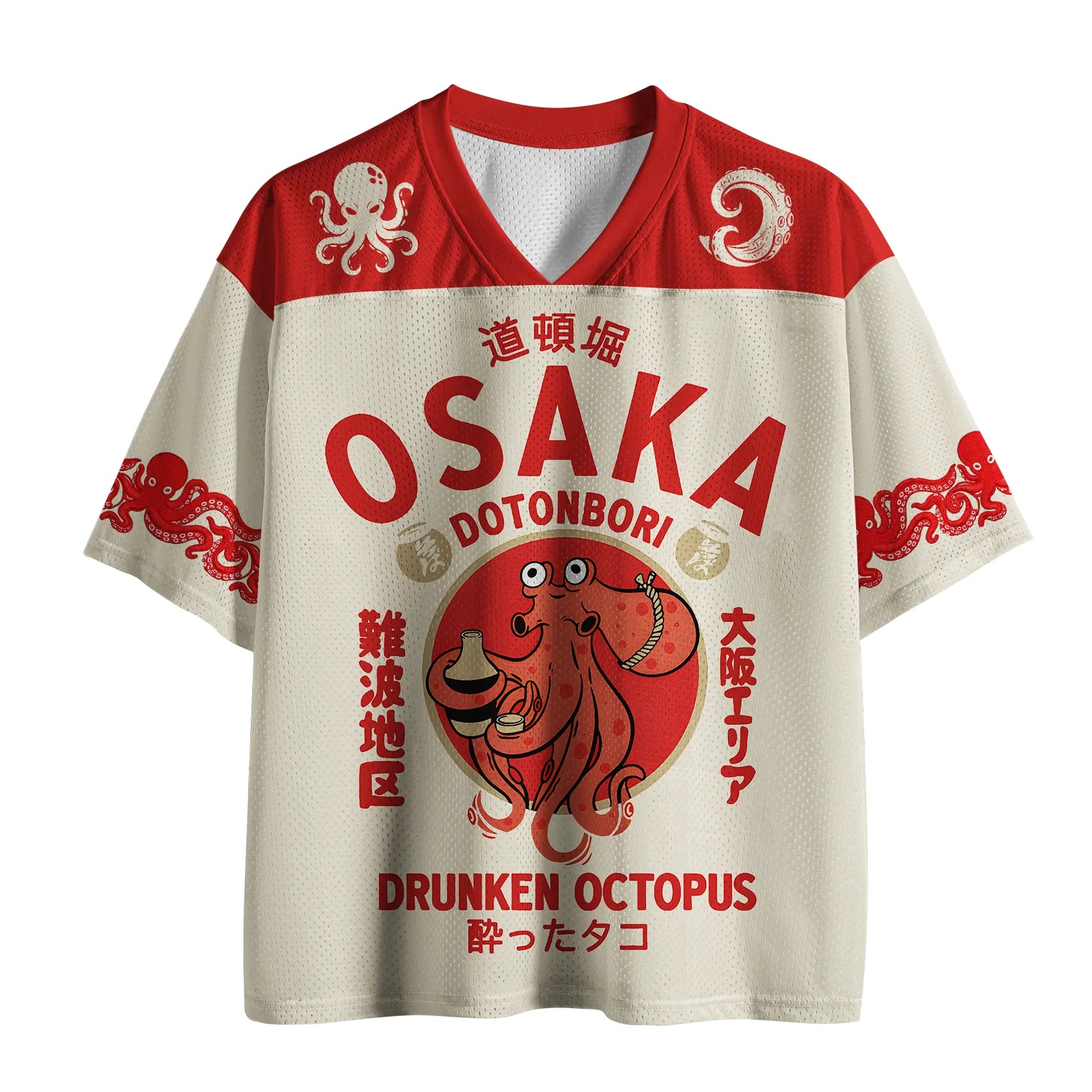 Camiseta Unissex Infantil 3D Osaka Dotonbori Polvo Bêbado Retrô Gola V Manga Curta Harajuku Streetwear Oversized